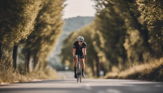 A cyclist training on a scenic road, Photographic