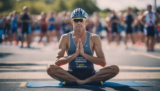 An athlete meditating before a triathlon race, Cinematic