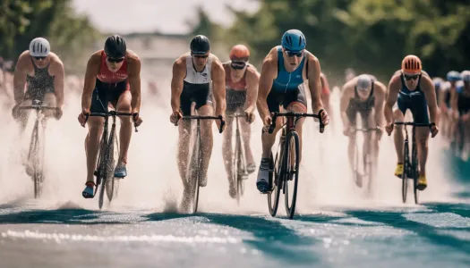 An overview of the three triathlon disciplines: swimming, cycling, and running, with athletes in action