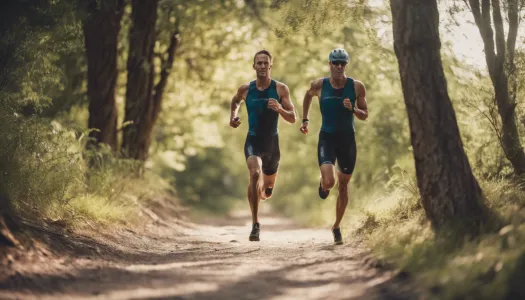 A triathlete running on a scenic trail, Photographic