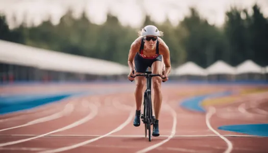 A female Olympic triathlete training intensely on a track, Enhance