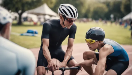 A mentor giving advice to a young triathlete during a training session, Photographic