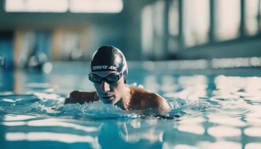 An athlete practicing swimming technique in a clear blue pool, Photographic