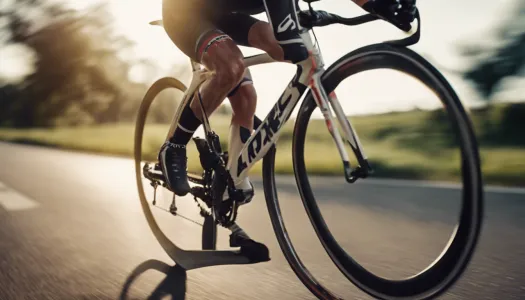 A cyclist in an aerodynamic position on a racing bike, Enhance