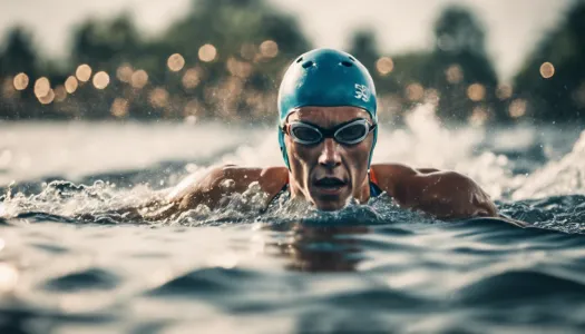 A close-up of a swimmer in a triathlon competition, Enhance