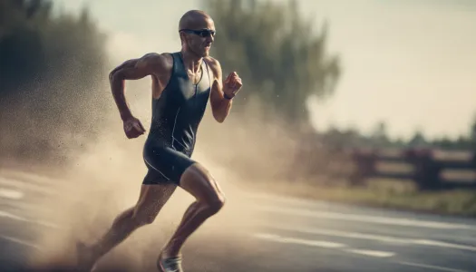 An athlete running during a triathlon, Ultrarealistic