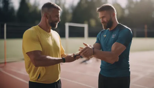 A supportive coach encouraging their athlete during a training session