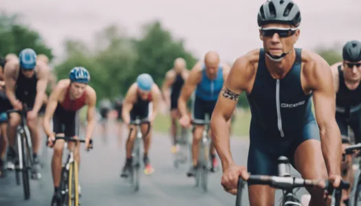 A diverse group of athletes participating in a triathlon training session