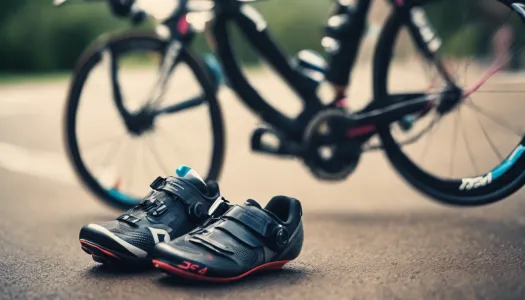 A variety of triathlon gear including a bike, running shoes, and swim gear