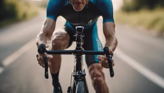 An triathlete using proper cycling techniques on a road