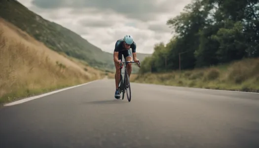 A triathlete training on a bike on a scenic road