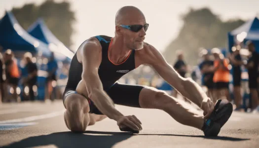 A triathlete stretching before a race to prevent injuries