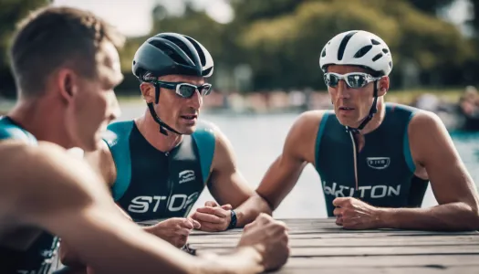 A triathlon team discussing their goals during a meeting