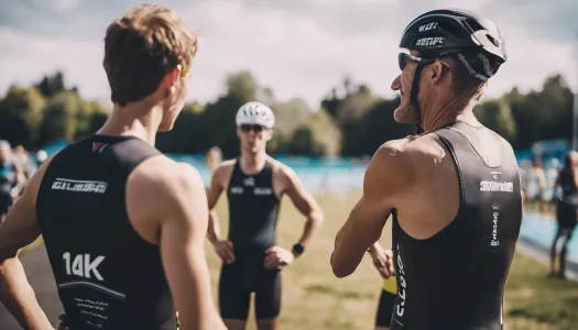 A coach providing feedback to a triathlon team after a training session