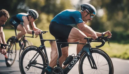 A triathlon coach guiding an athlete during a training session