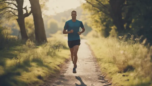 A serene scene of a runner jogging along a scenic path