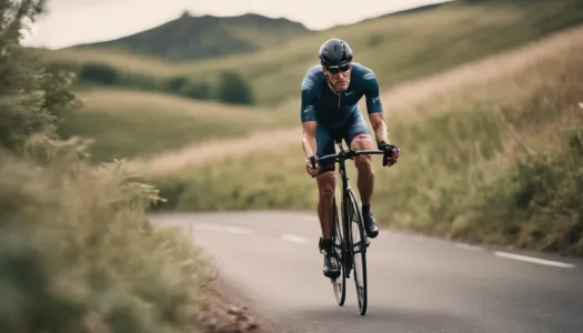 A triathlete cycling through a picturesque landscape