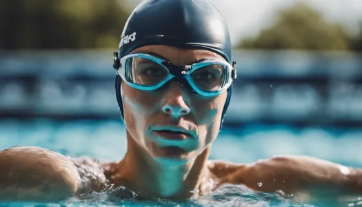 A focused triathlete practicing swimming technique in a pool