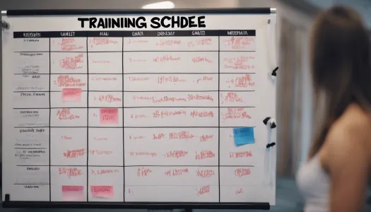 A balanced training schedule displayed on a whiteboard with varied workouts