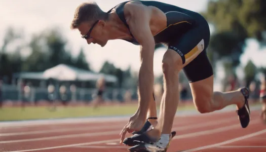 A coach analyzing a triathlete's running technique on a track, Cinematic