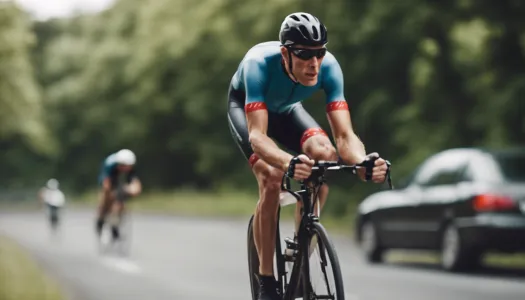 A cyclist on a scenic road during a triathlon