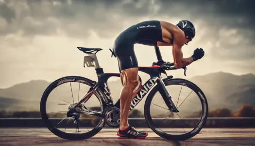 A motivated triathlete preparing for a competition with a coach, Cinematic