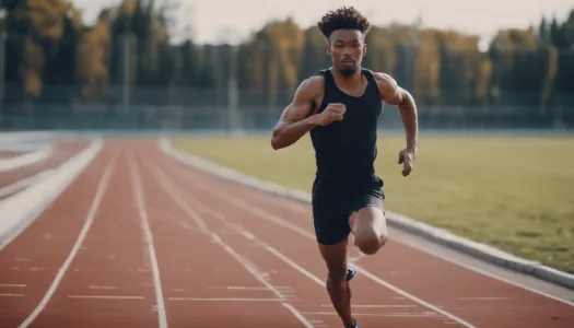 An athlete practicing running technique on a track, Cinematic