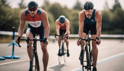 A professional triathlon coach guiding an athlete during training