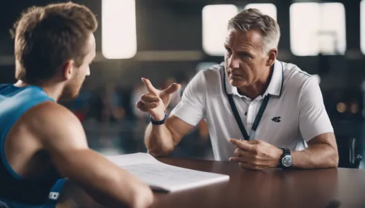 A coach discussing long-term goals with an athlete, Photographic